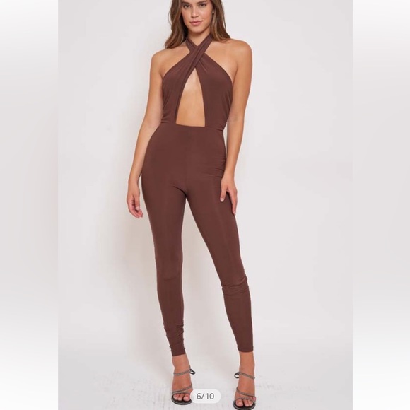 Brown Halter Jumpsuit - Picture 1 of 4